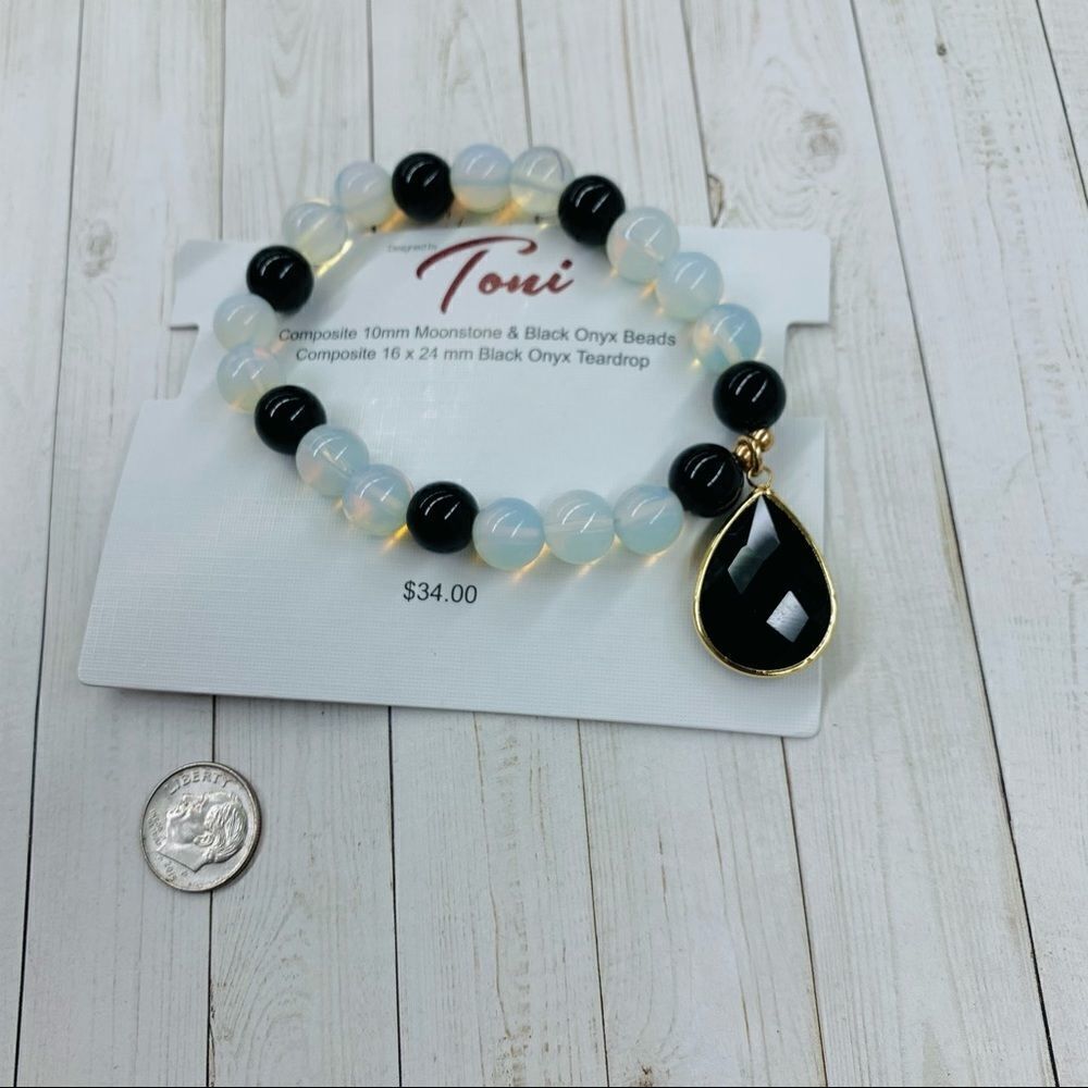 Toni Moonstone and Onyx Stretch Bracelet‎